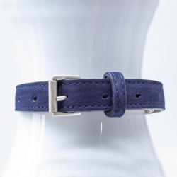 Bio-Gürtel schmal aus Nubukleder - Felsalbe - Dunkelblau, 70 cm