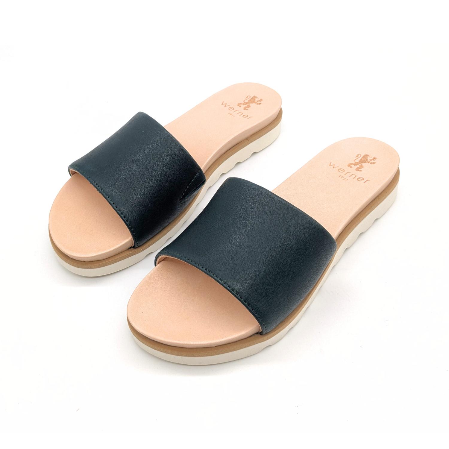 Werner 1911 Bio-Pantolette Windröschen in Bottlegreen Nappaleder