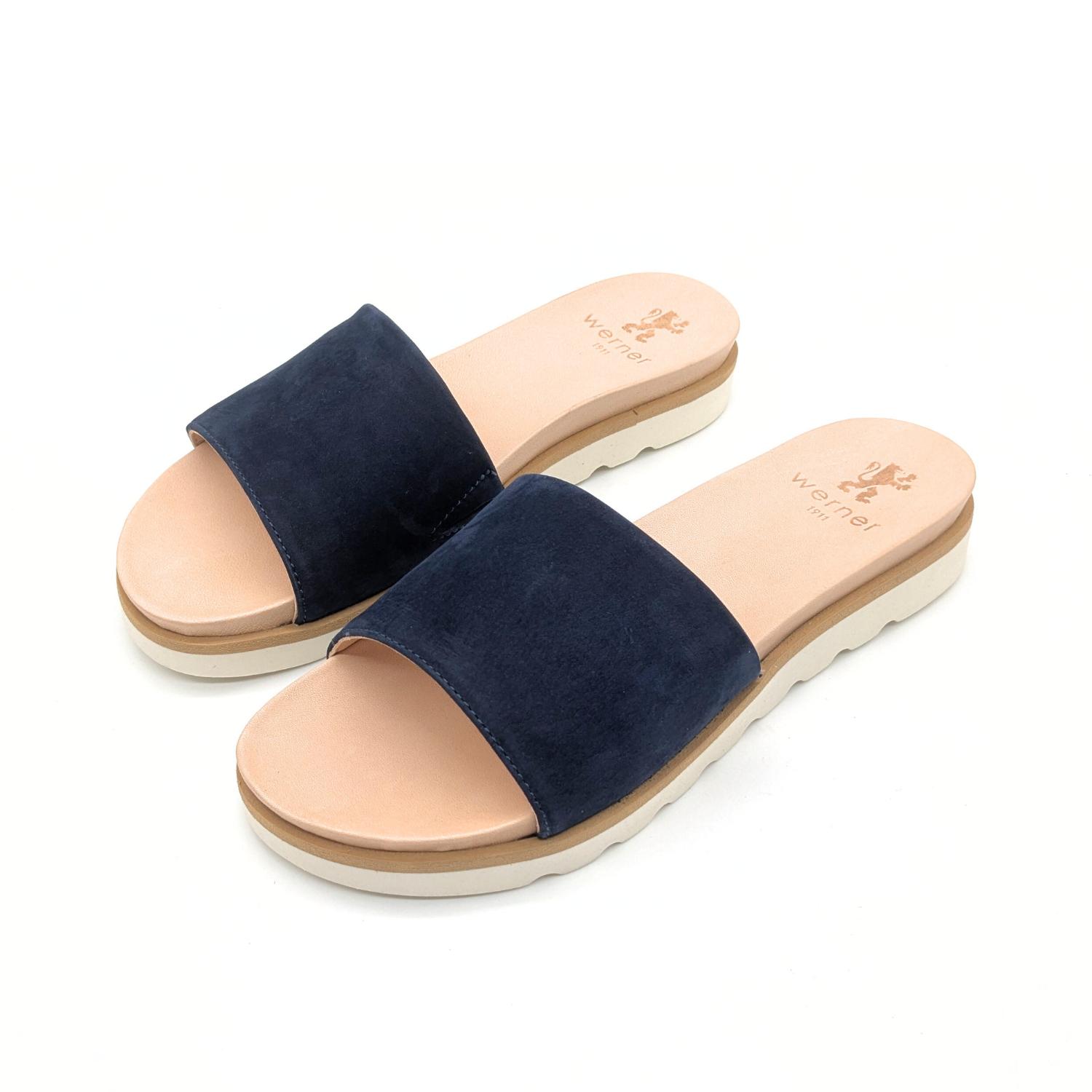 Werner 1911 Bio-Pantolette Windröschen in Dunkelblau mit Naturleder-Fußbett