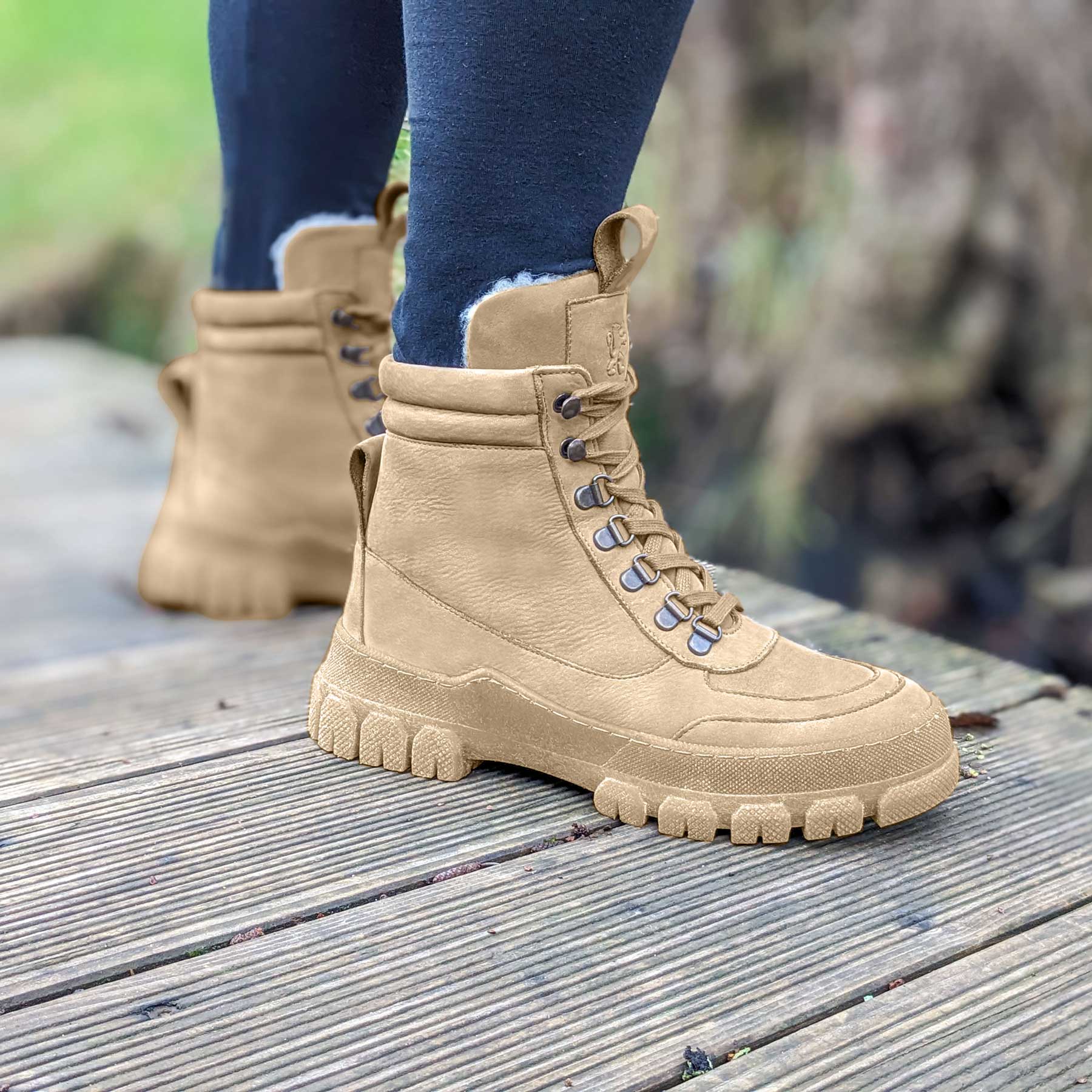 Schnürboots mit Warmfutter - Berglöwe - borke