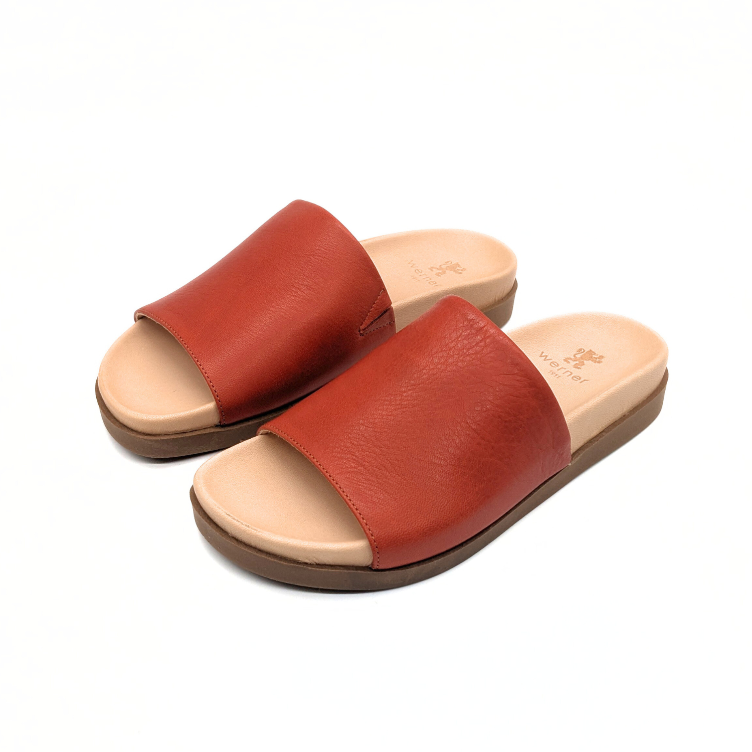 Werner 1911 Pantolette mit ergonomischem Fußbett in rostrot mit breitem Riemen
