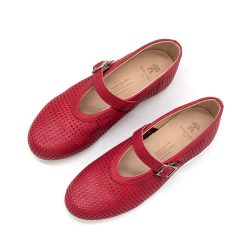 Werner 1911 Bio-Ballerina Weißdorn mit Perforierung in rot Nappaleder