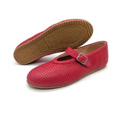 Werner 1911 Bio-Ballerina Weißdorn mit Perforierung in rot mit flacher Sohle