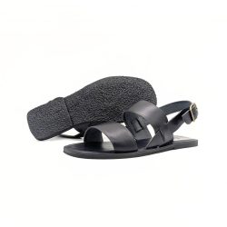 Werner 1911 Bio-Ledersandale Hortensie in Schwarz mit flacher Sohle