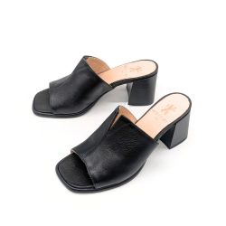 Werner 1911 Bio-Pantolette mit Absatz Kiefer in Schwarz aus Nappaleder