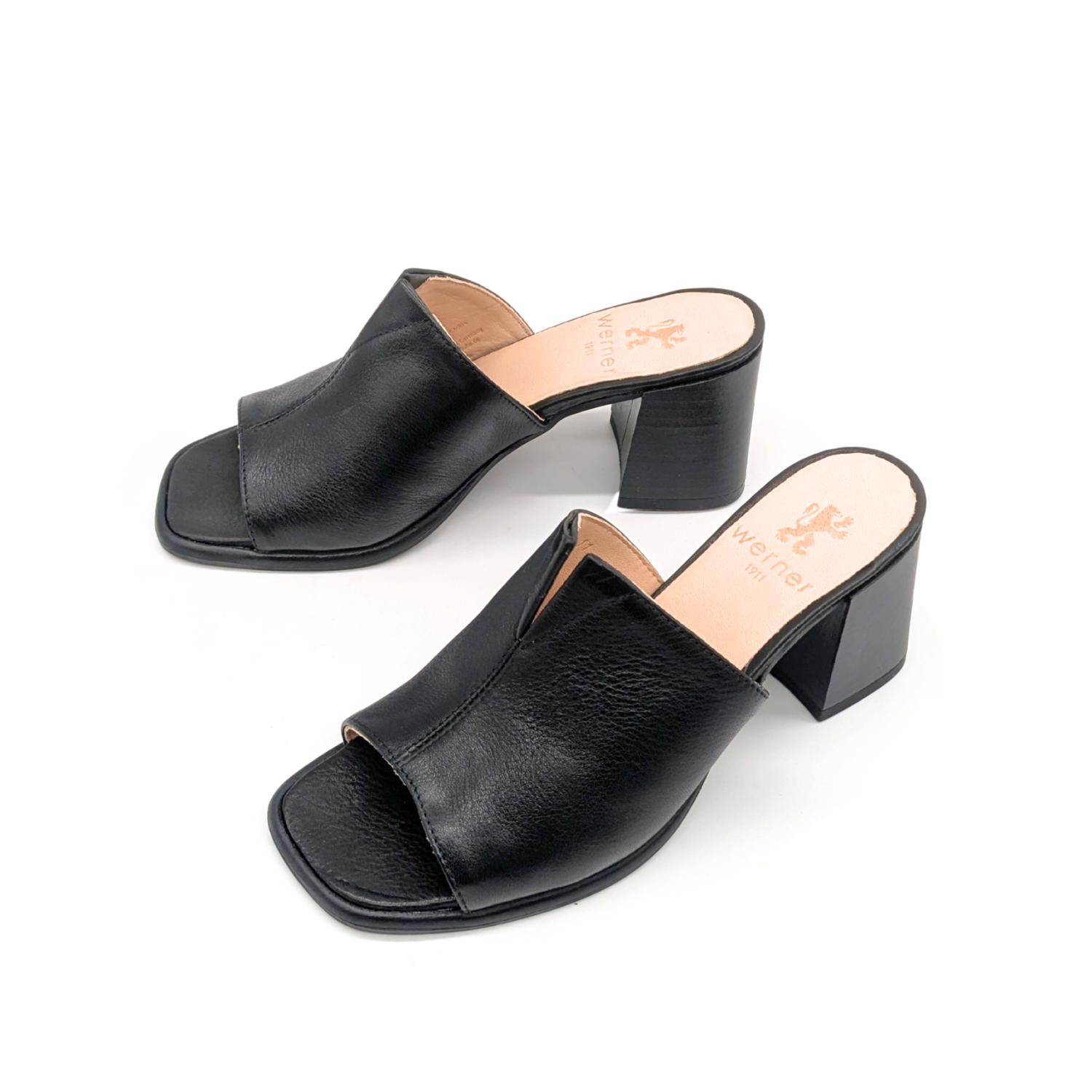 Werner 1911 Bio-Pantolette mit Absatz Kiefer in Schwarz aus Nappaleder