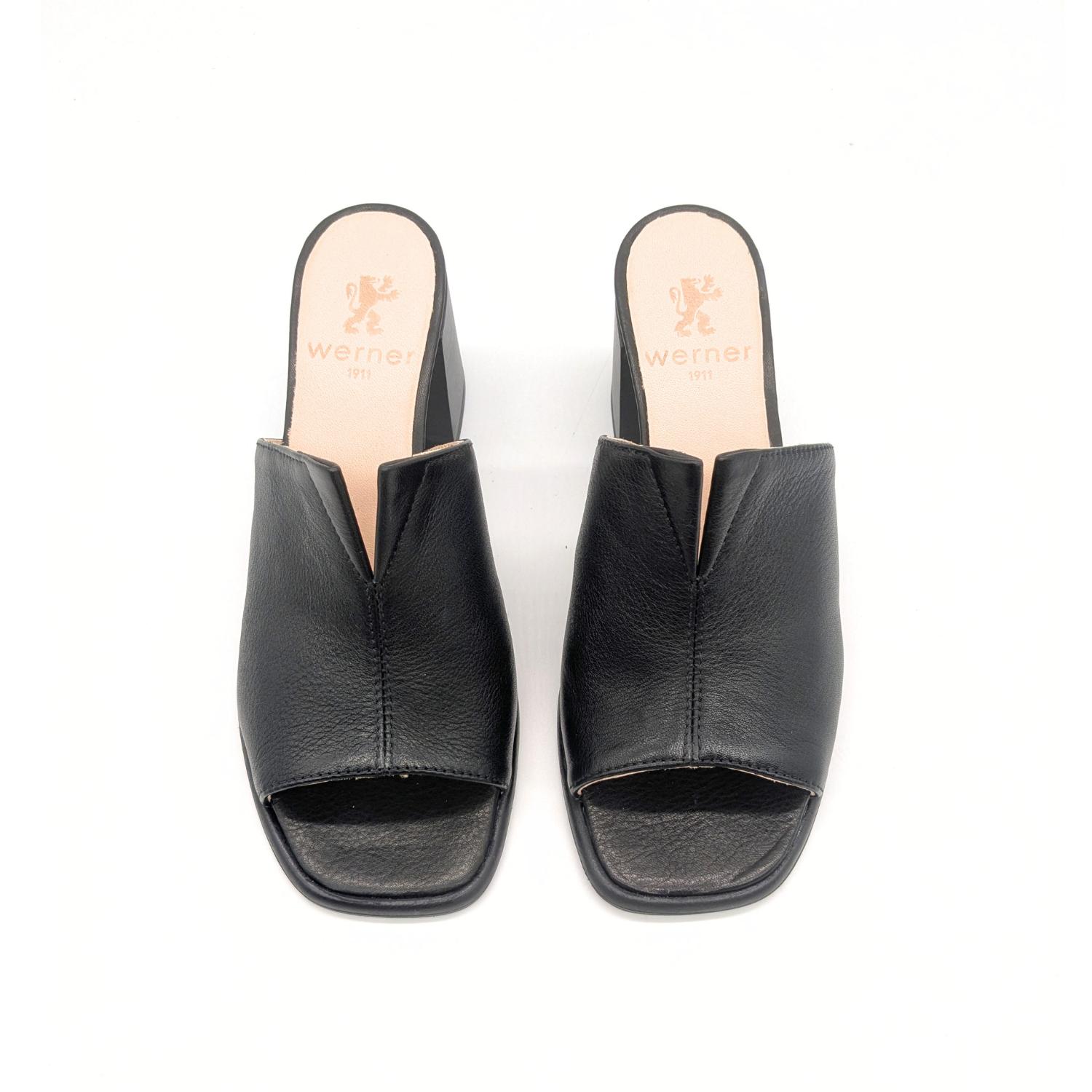 Werner 1911 Bio-Pantolette mit Absatz Kiefer in Schwarz mit Decksohle aus Naturleder