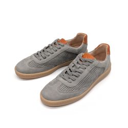 Werner 1911 Bio-Herrensneaker Sperber in Hellgrau mit Farbakzent an Lasche und Ferse in Cognac