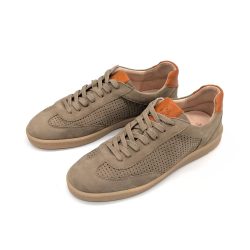 Werner 1911 Bio-Herrensneaker Sperber in Taupe mit Farbakzent an Lasche und Ferse in Cognac