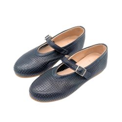 Werner 1911 Bio-Ballerina Weißdorn mit Perforierung in dunkelblau mit Naturlederfutter