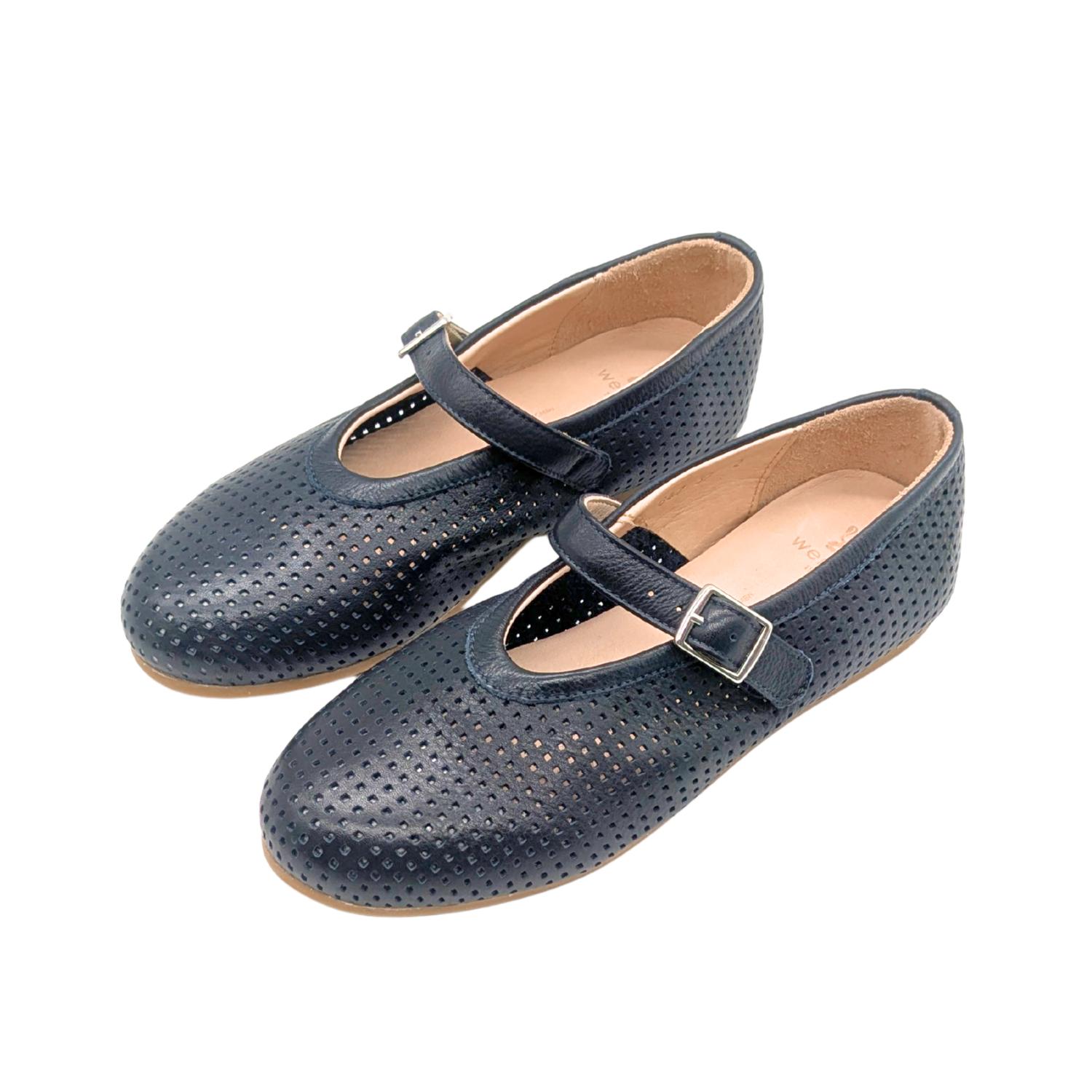 Werner 1911 Bio-Ballerina Weißdorn mit Perforierung in dunkelblau mit Naturlederfutter