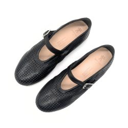 Werner 1911 Bio-Ballerina Weißdorn mit Perforierung in schwarz mit Naturlederfutter