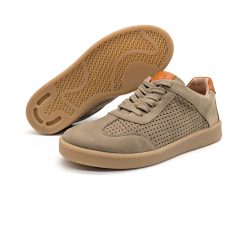 Werner 1911 Bio-Sneaker mit Perforation Wiesenpieper in Taupe mit flacher Sohle