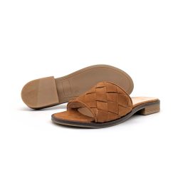 Werner 1911 Bio-Peeptoe-Mules Blauregen in Cognac mit leichtem Absatz