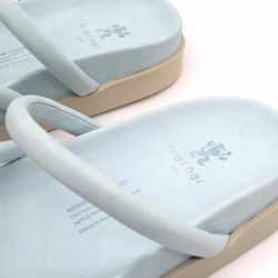 Werner 1911 Bio-Pantolette Efeu in eisblau mit Fußbett aus Bioleder