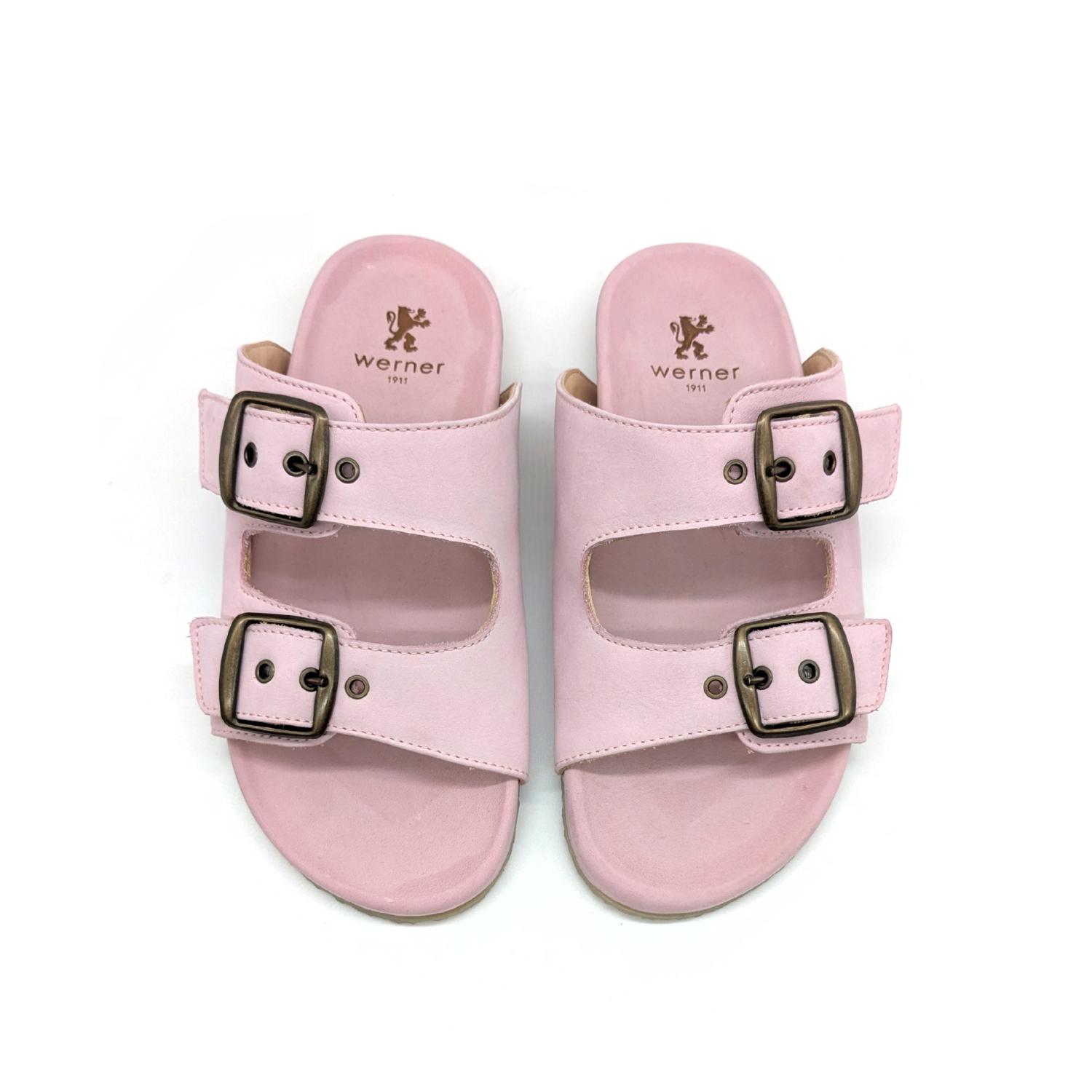 Werner 1911 Bio-Pantolette Iris in Rosa Nubuk mit 2 Riemen