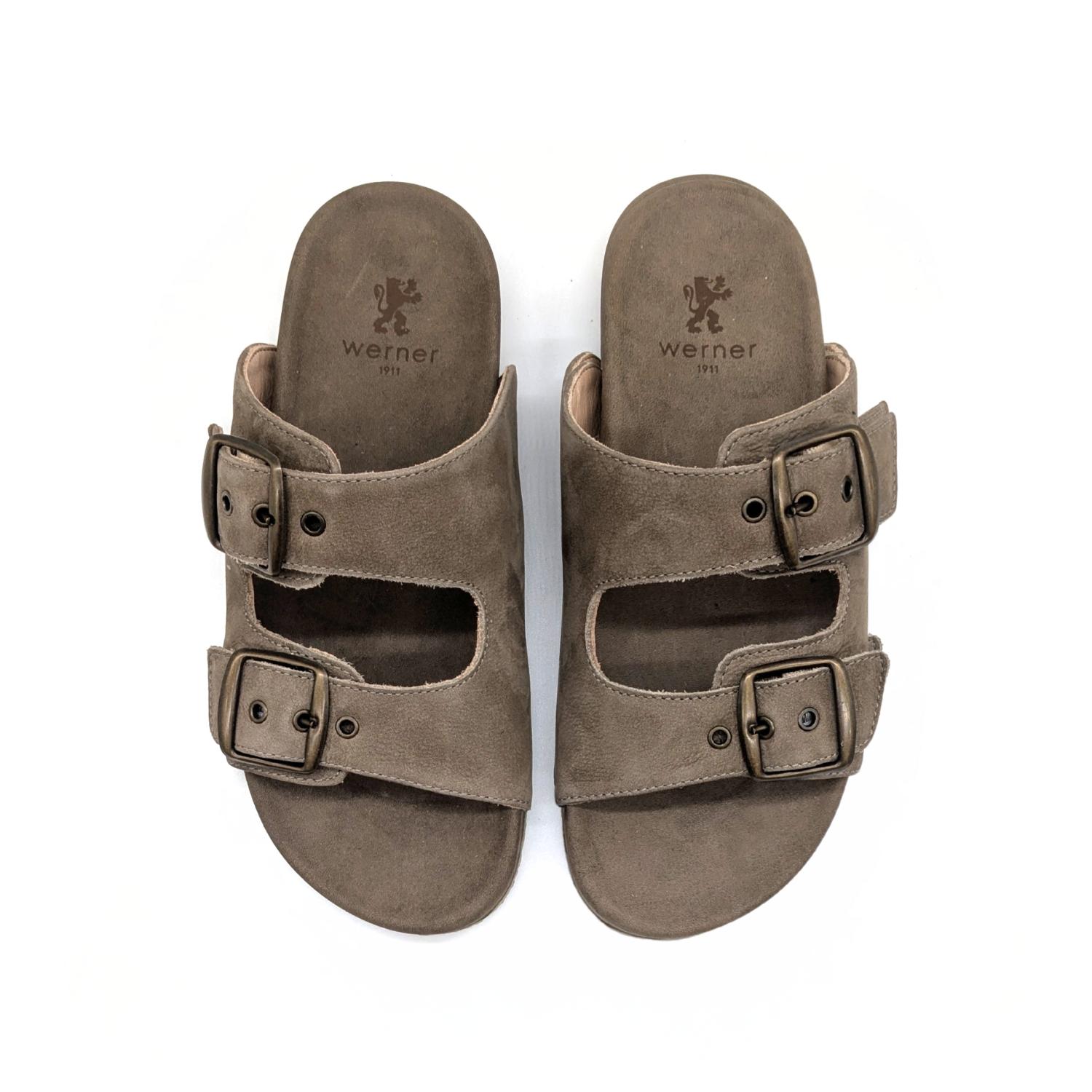 Werner 1911 Bio-Pantolette Iris in Schiefer Nubuk mit 2 Riemen